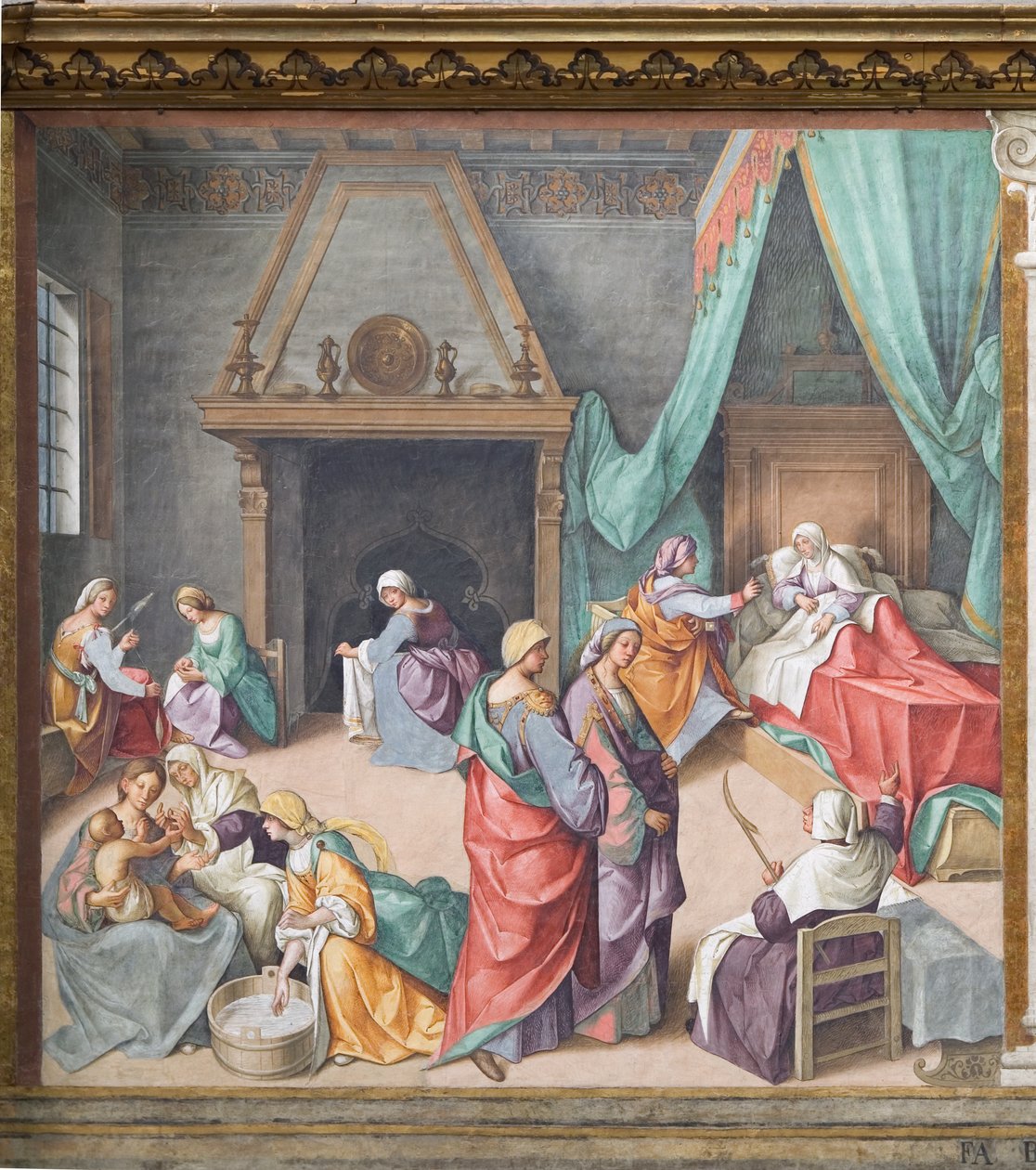 Narození Panny Marie, freska od Boccaccio Boccaccino