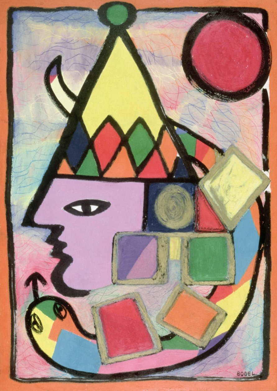 Harlekýn, 2000 (olej, pastel a tuš na papíře) od Bodel Rikys