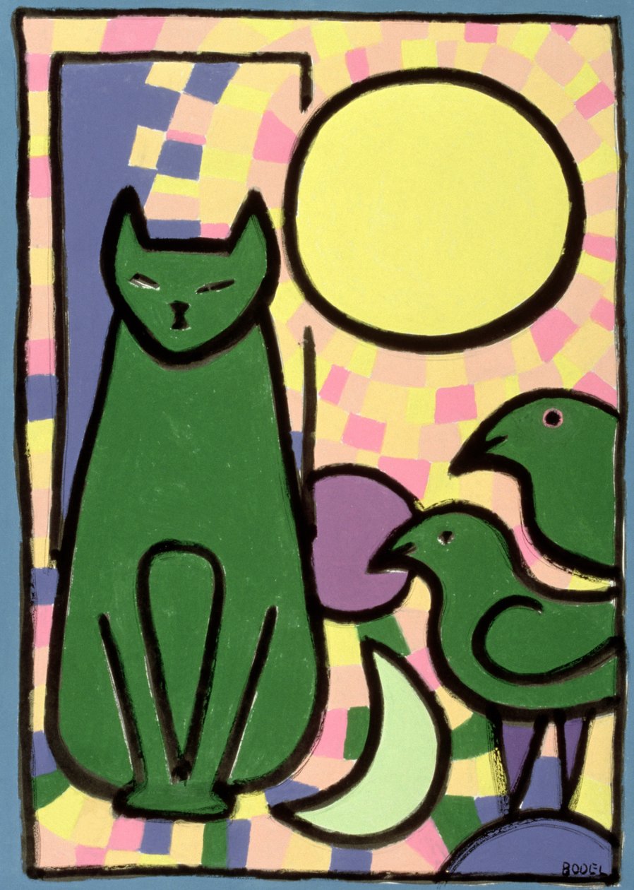 Sun Cat, 2000 (olej, pastel a tuš na papíře) od Bodel Rikys