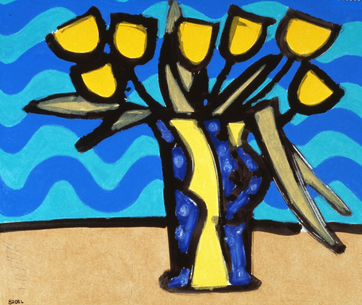 Žluté tulipány, 1996 (olej, pastel a tuš na papíře) od Bodel Rikys