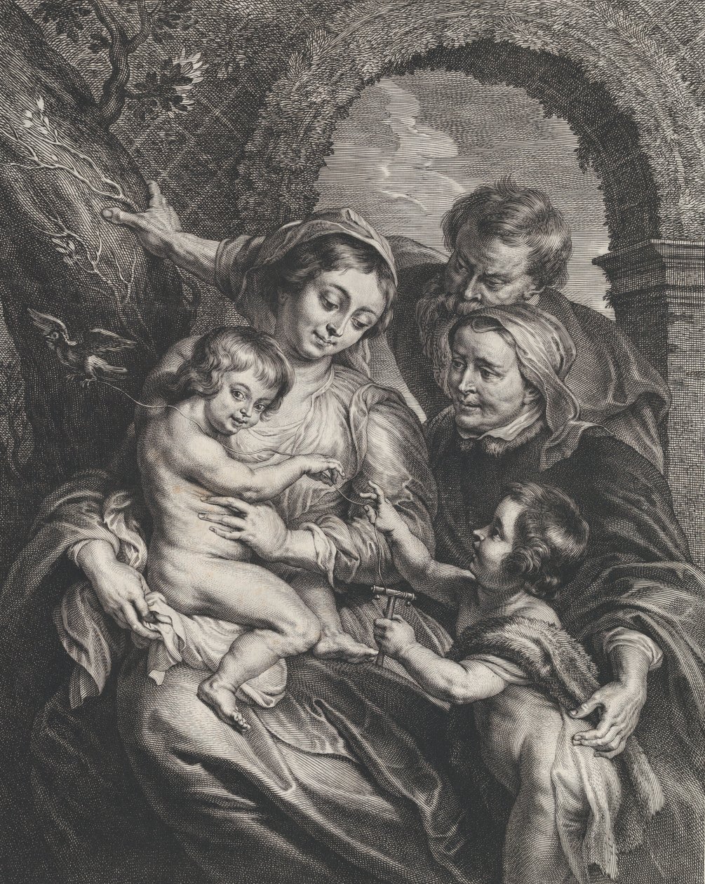 Svatá rodina se svatou Alžbětou a malým svatým Janem Křtitelem, drží..., ca. 1600-59. od Boetius Adams Bolswert