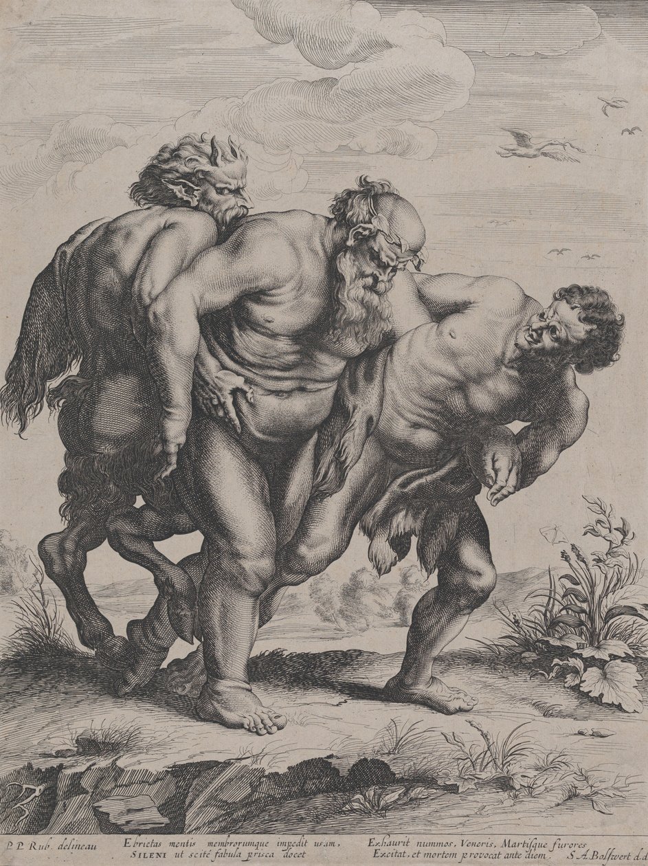 Opilý Silenus, podporovaný satyrem a faunem, 1625-5 od Boetius Adams Bolswert