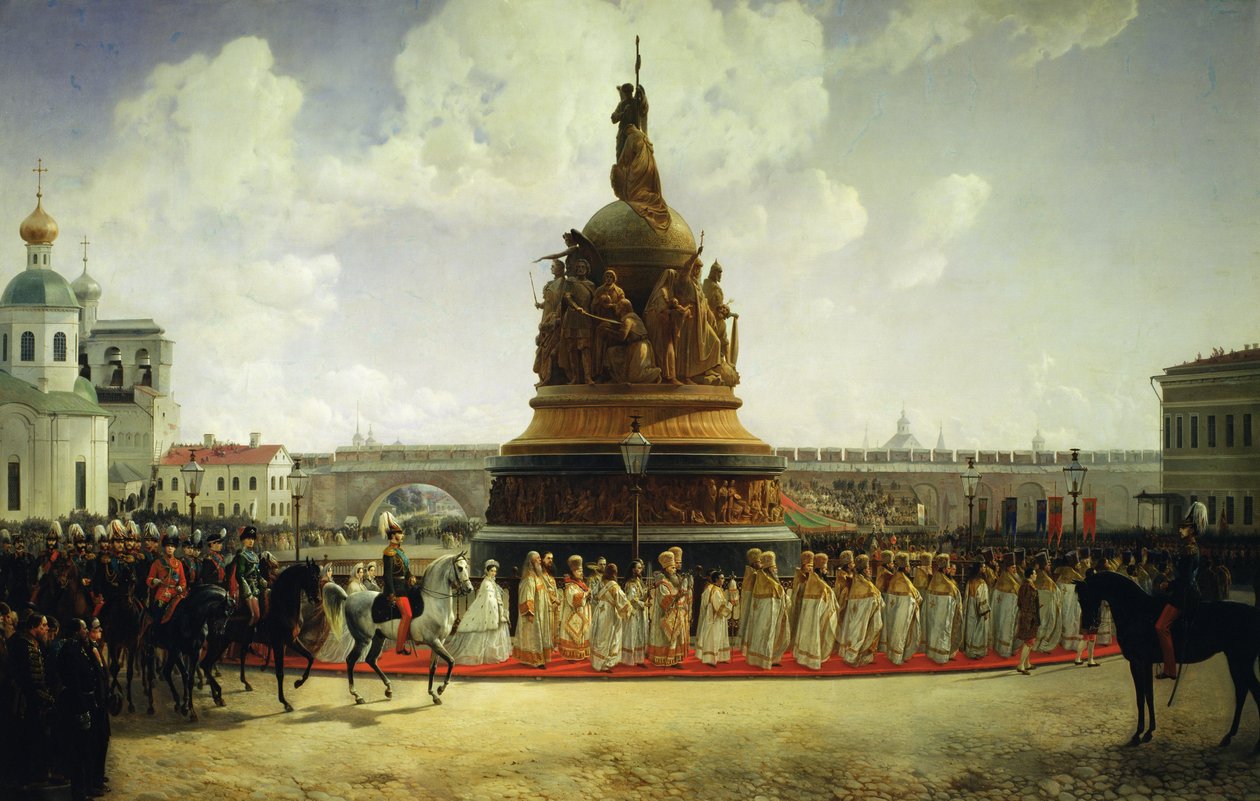 Vysvěcení památníku tisíciletí Ruska v Novgorodu v roce 1862, 1864 od Bogdan Willewalde
