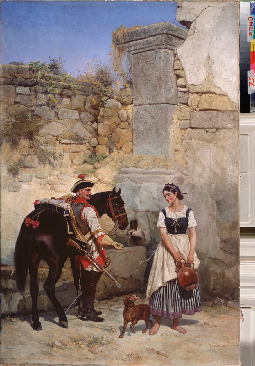 Scéna u studny - obraz Gottfrieda (Bogdan Pavlovich) Willewalde (1818-1903), olej na plátně od Bogdan Willewalde