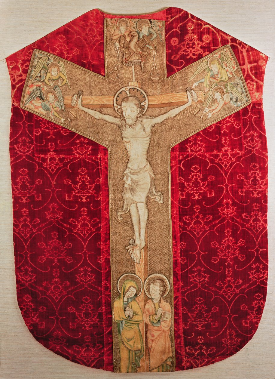 Vyšívaný sirotek na českém ornátu s vyobrazením Ukřižování s pannou a anděly, konec 14. století (textil) od Bohemian School