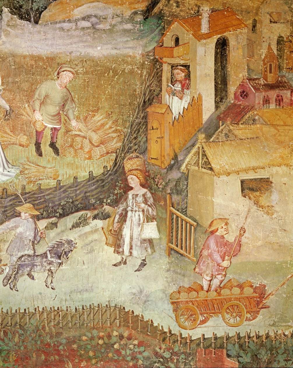 Měsíc srpen, detail farmy, cca 1400 od Bohemian School