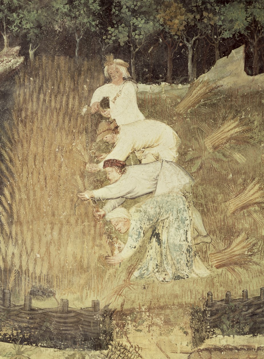 Měsíc srpen, detail sklizně, kolem roku 1400 od Bohemian School