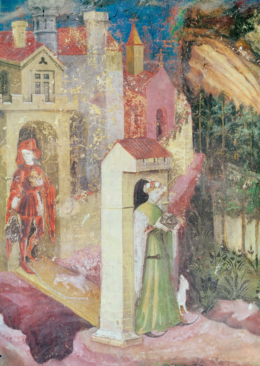 Měsíc červen, detail páru jdoucího na procházku, cca 1400 od Bohemian School
