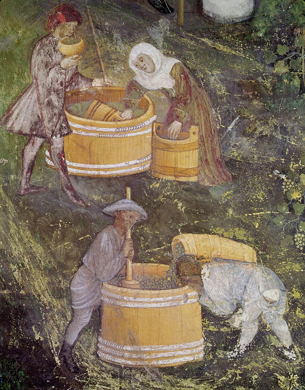 Měsíc říjen, detail sběračů hroznů a kádí, cca 1400 od Bohemian School