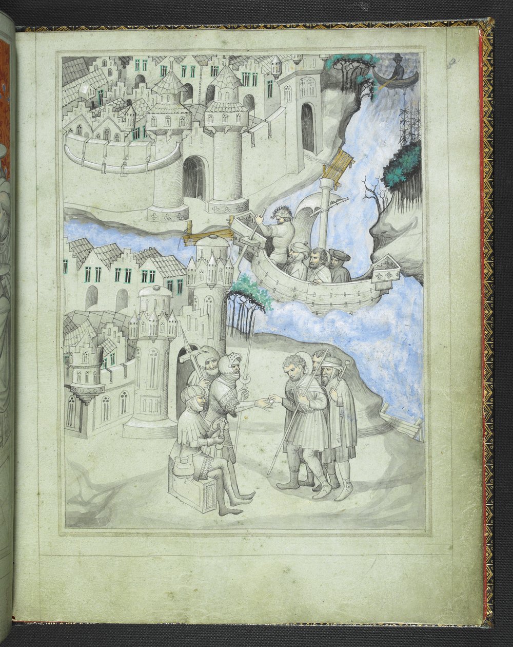 Přidejte 24 189 f.8 Poutníci, kteří se blíží k městským branám, z „Picture Book of Sir John Mandeville