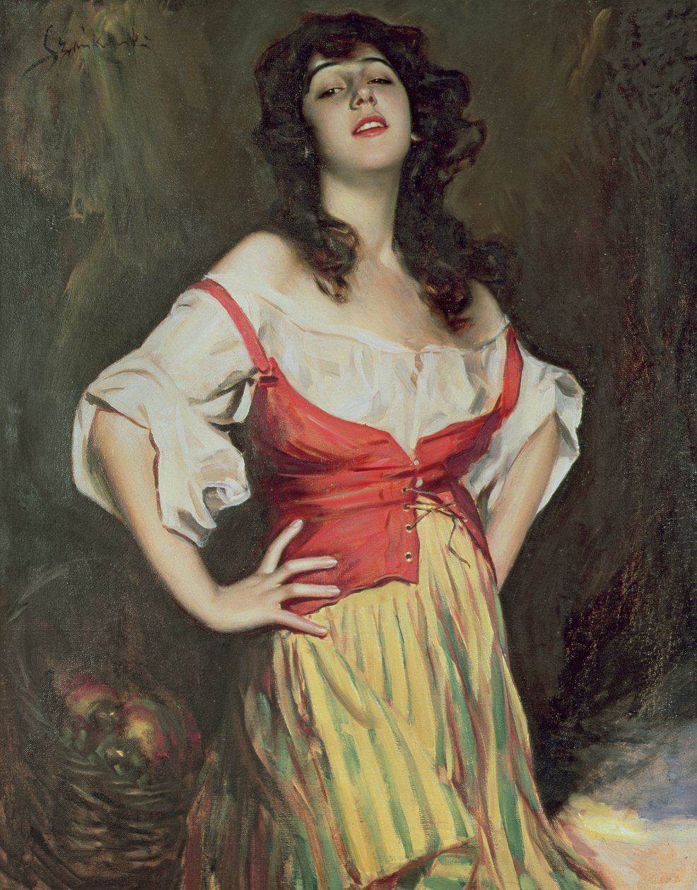 Dívka s košíkem, asi 1910 (olej na plátně) od Boleslaw Szankowski