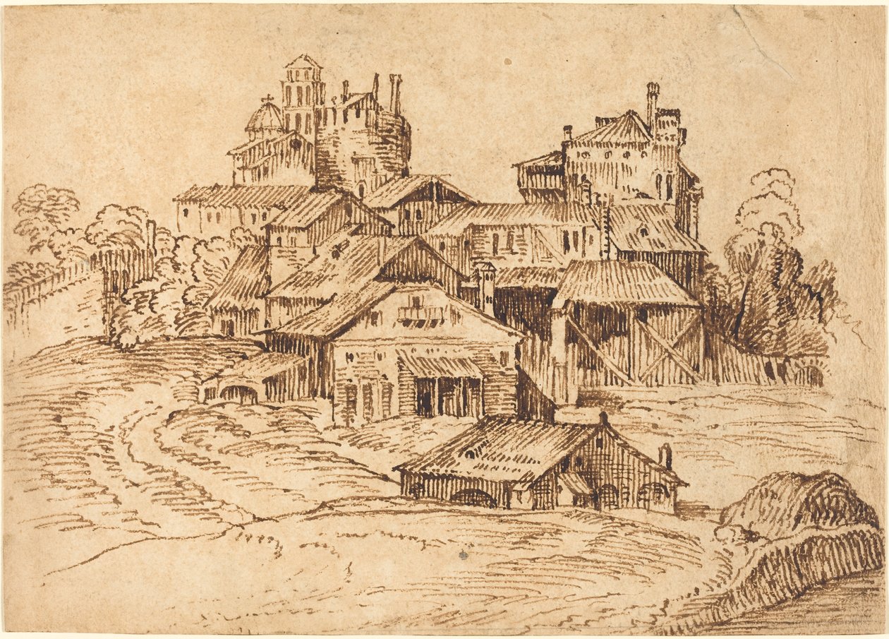 Pohled na italské město (po Tizian nebo Domenico Campagnola) od Bolognese 17th Century