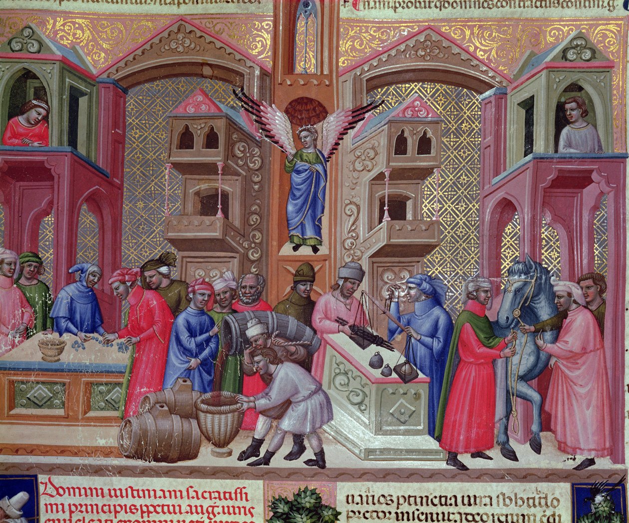 Cech obchodníků, z rukopisu „Justinian Institutiones Feodorum et Alia“, kolem 1300 (vellum) od Bolognese School