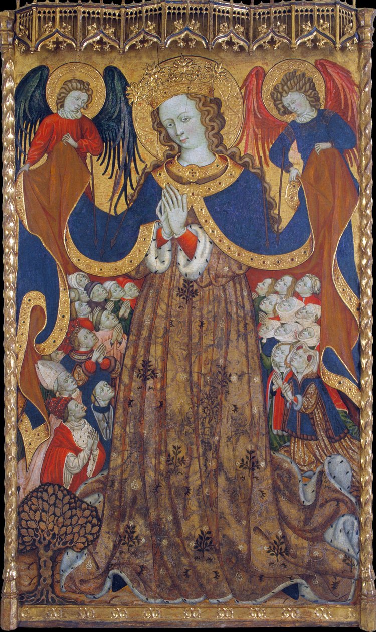 La Vierge de Misericorde - Peinture de Bonanat Zaortiga (aktif 15eme siecle), tempera na dřevě (223x126,8 cm), kolem 1430 - Panna milosrdenství, Tempera na panelu od Bonanata Zaortiga, ca 1430 - Museu Nacional d