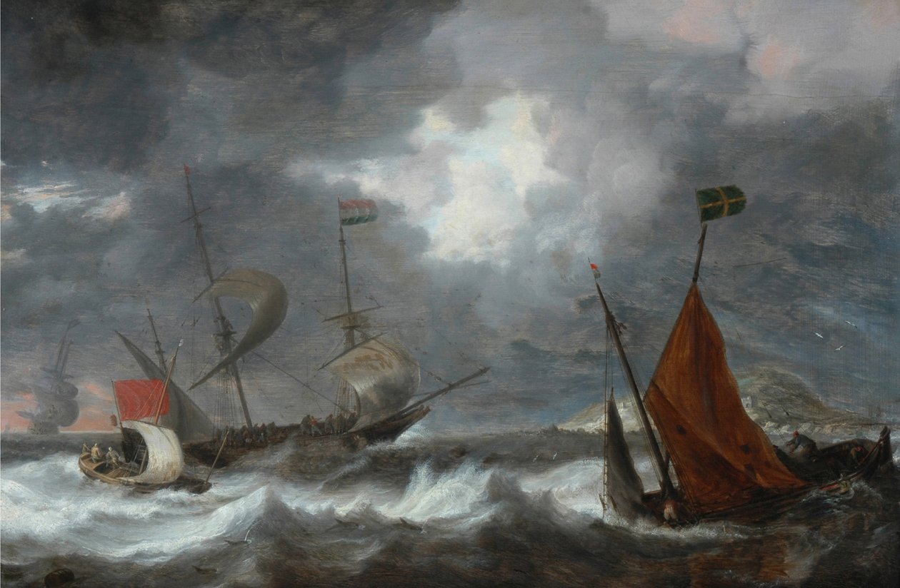 Mořská bouře s plachetnicemi, c. 1645 od Bonaventura Peeters the Elder