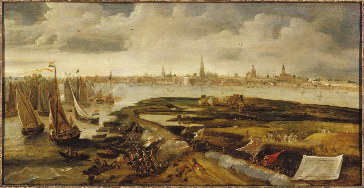 Íñigo de Borja odrazí holandské síly pokoušející se o vylodění poblíž Antverp, 17. května 1605, c. 1640. od Bonaventura Peeters the Elder