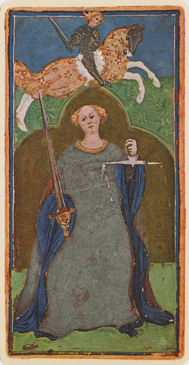 Spravedlnost, fascimile tarotové karty z balíčku "Visconti", 1441-47 od Bonifacio Bembo
