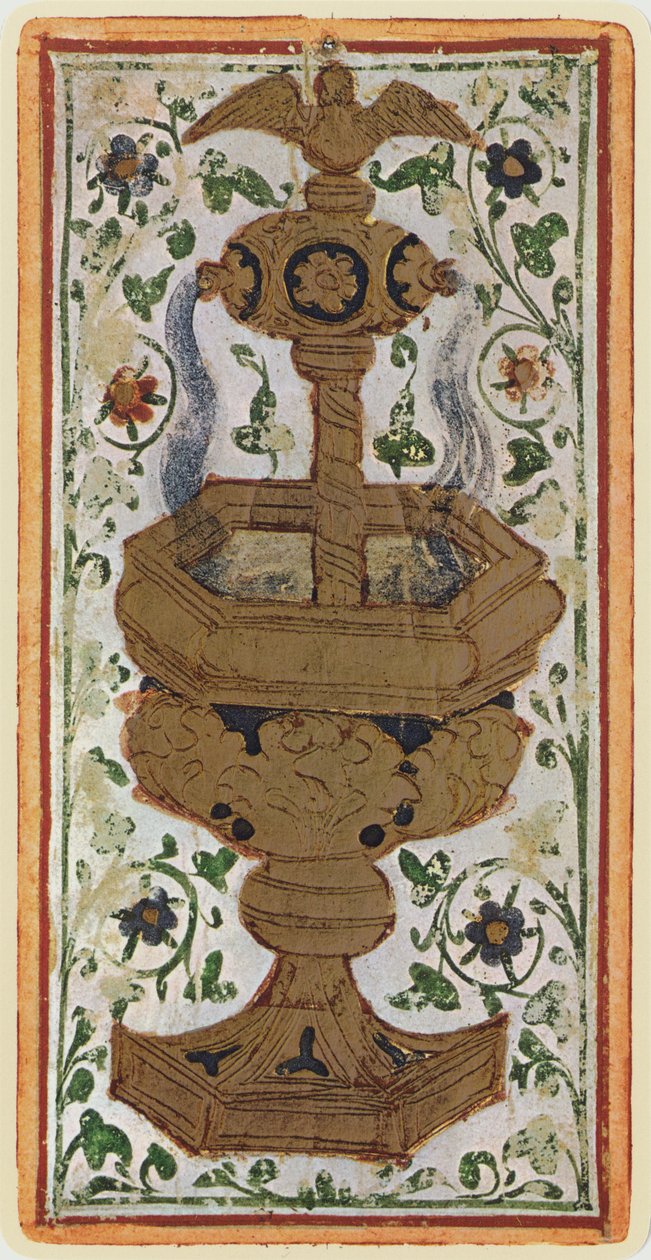 Eso pohárů, faksimile tarotové karty z balíčku Visconti, 1441-47 od Bonifacio Bembo