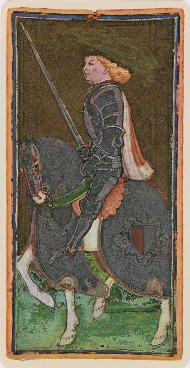 Rytíř mečů, faksimile tarotové karty z balíčku "Visconti", 1441-47 od Bonifacio Bembo