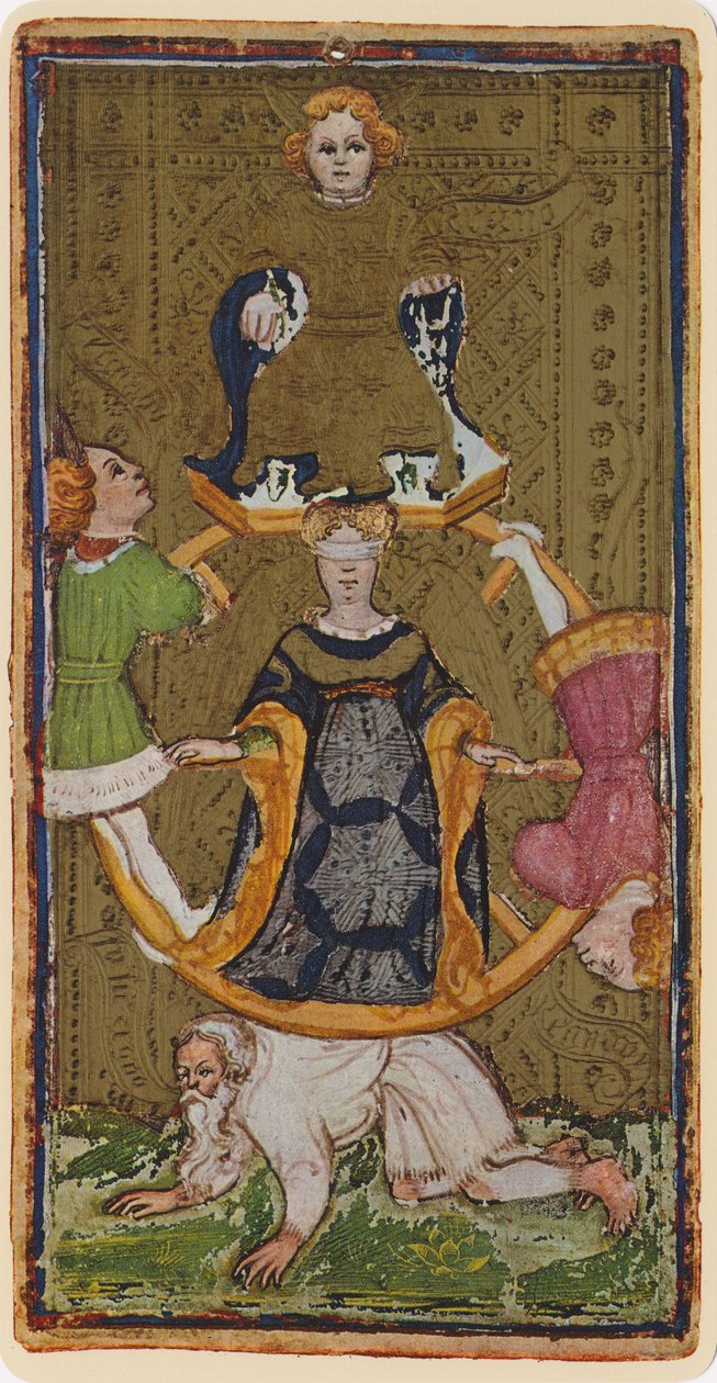Kolo štěstí, fascimile tarotové karty z balíčku Visconti, 1441-47 od Bonifacio Bembo