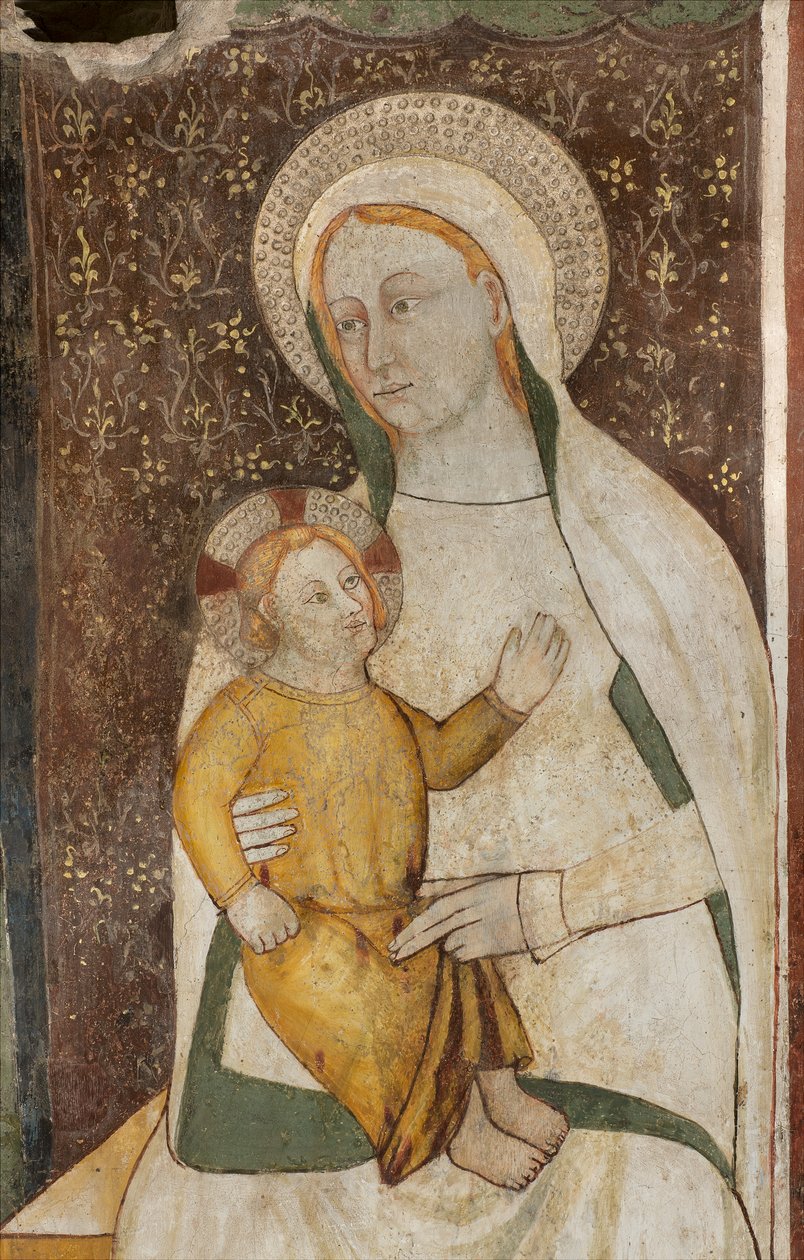 Severní transept, oltář sv. Michaela Archanděla, za oltářním obrazem fresky od Bonifacia Bemba, panna s dítětem od Bonifacio Bembo