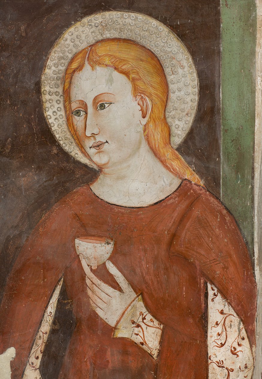 Severní transept, oltář sv. Michaela Archanděla, za oltářním obrazem fresky Bonifacio Bembo, Sant