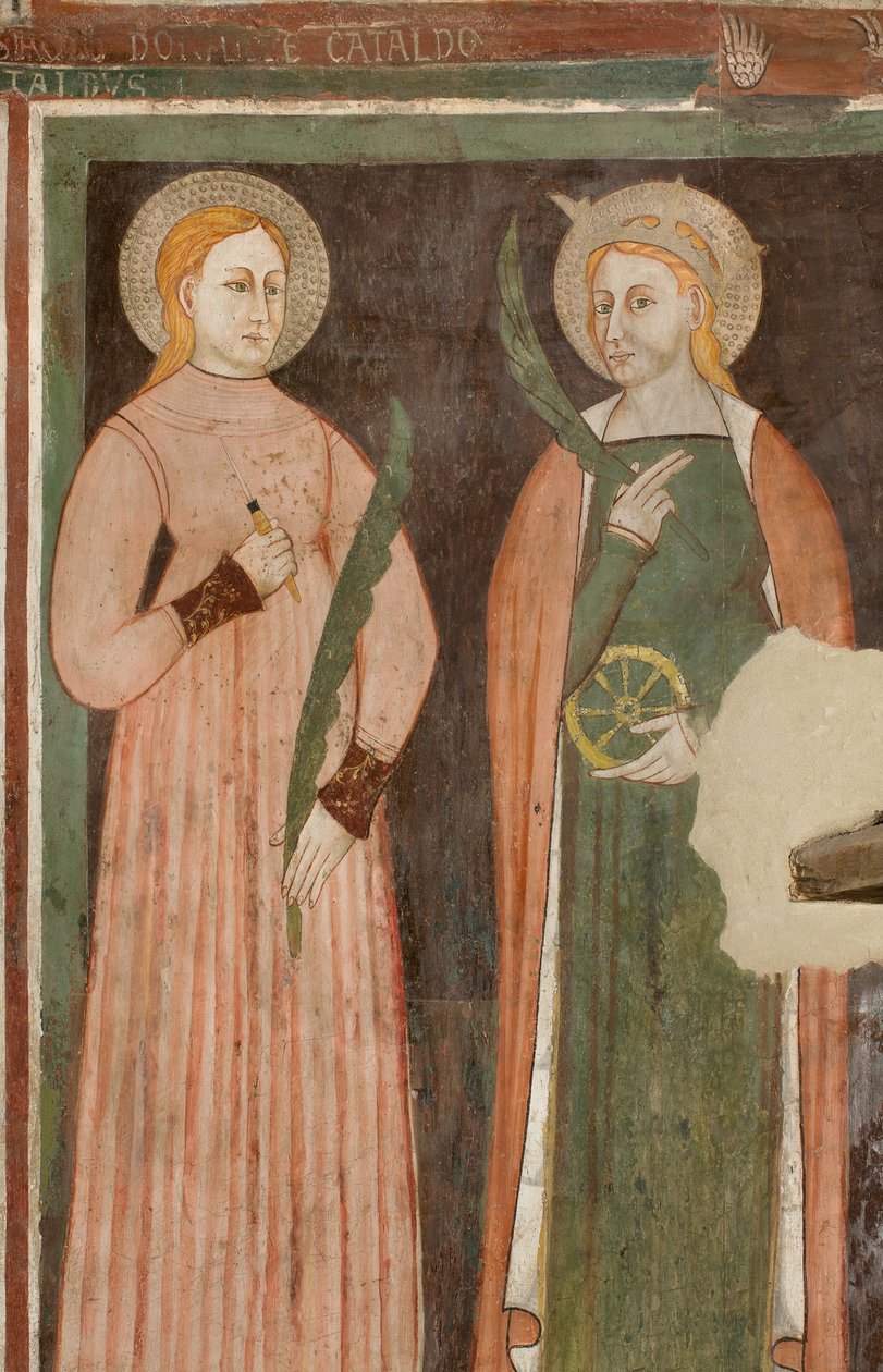 Severní transept, oltář sv. Michaela Archanděla, za oltářním obrazem fresky Bonifacia Bemba, sv. Akviliny a svaté Kateřiny Alexandrijské od Bonifacio Bembo