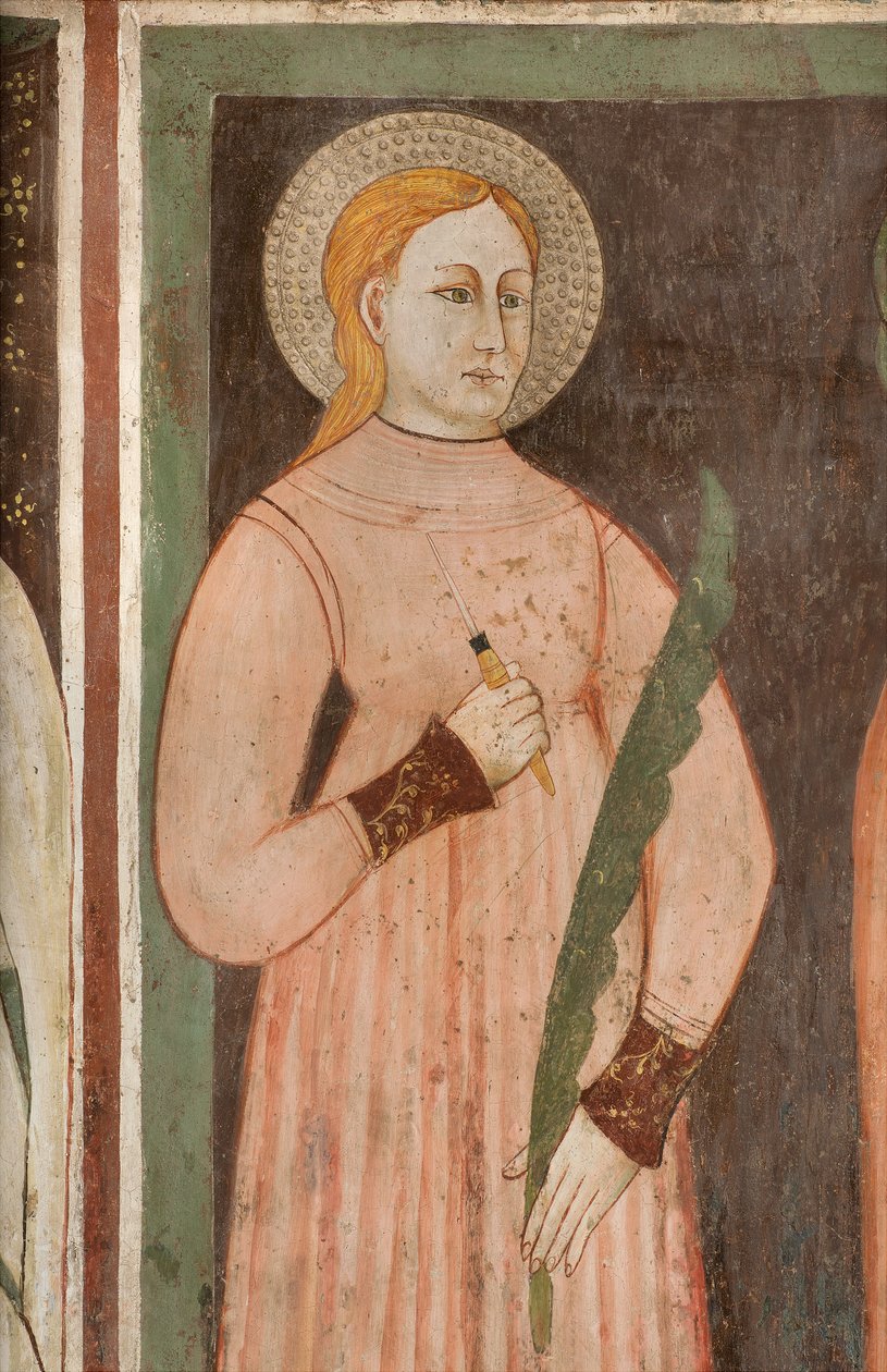 Severní transept, oltář sv. Michaela Archanděla, za oltářním obrazem fresky Bonifacio Bembo, Sant