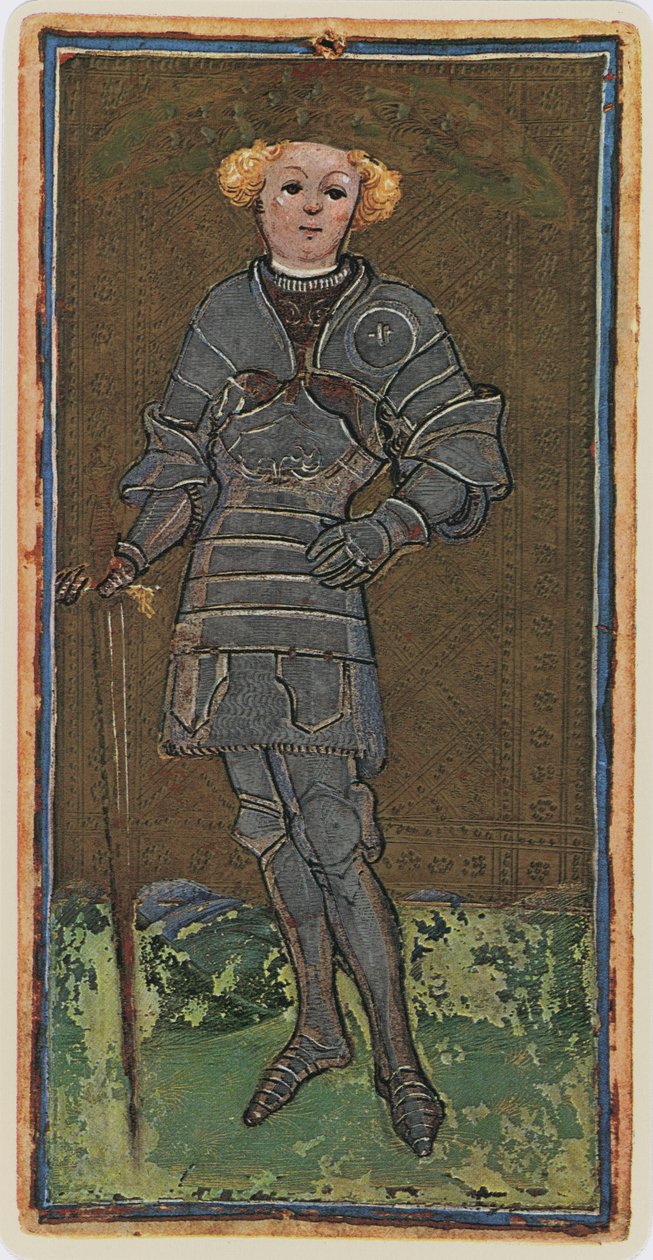 The Knave of Swords, faksimile tarotové karty z balíčku 