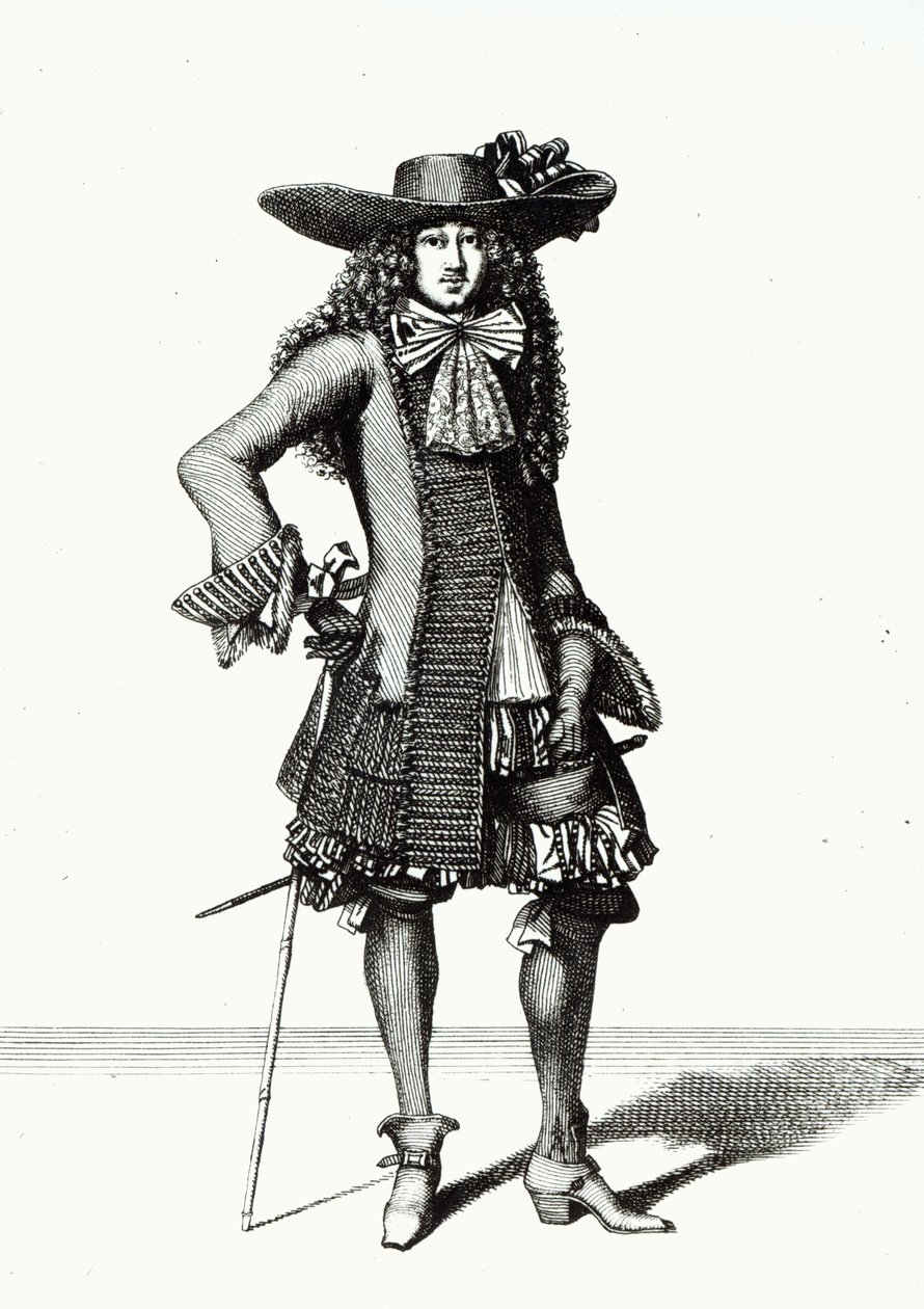 Letní šaty s mečem, 1675 (čb tisk) od Nicolas Bonnart