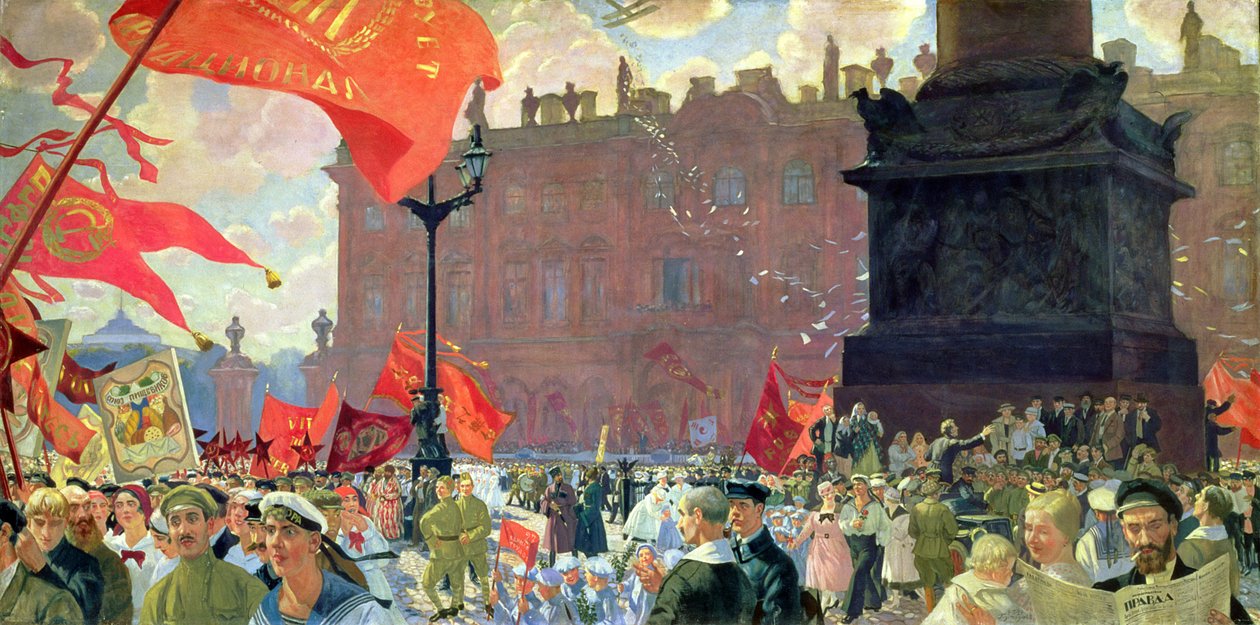 Slavnosti u příležitosti zahájení druhého kongresu Kominterny a demonstrace na Uritském (Palácovém) náměstí v Petrohradě 19. července 1920, 1921 (viz také 106308) od Boris Mikhailovich Kustodiev