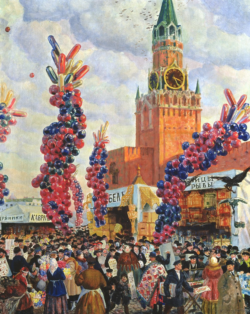 Velikonoční trh v moskevském Kremlu, 1917 od Boris Mikhailovich Kustodiev