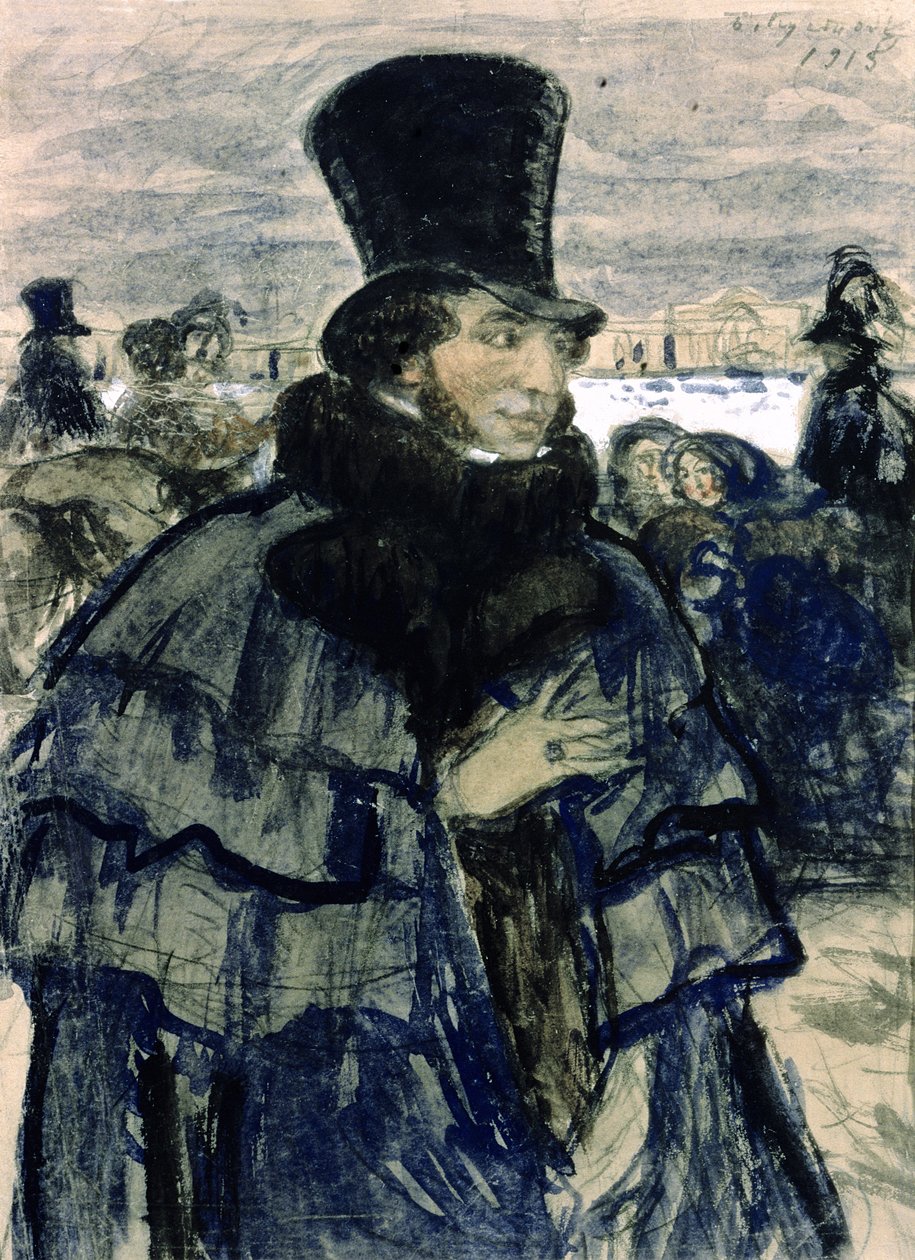 Portrét Alexandra Puškina (1799-1837) na nábřeží Něvy, 1915 od Boris Mikhailovich Kustodiev