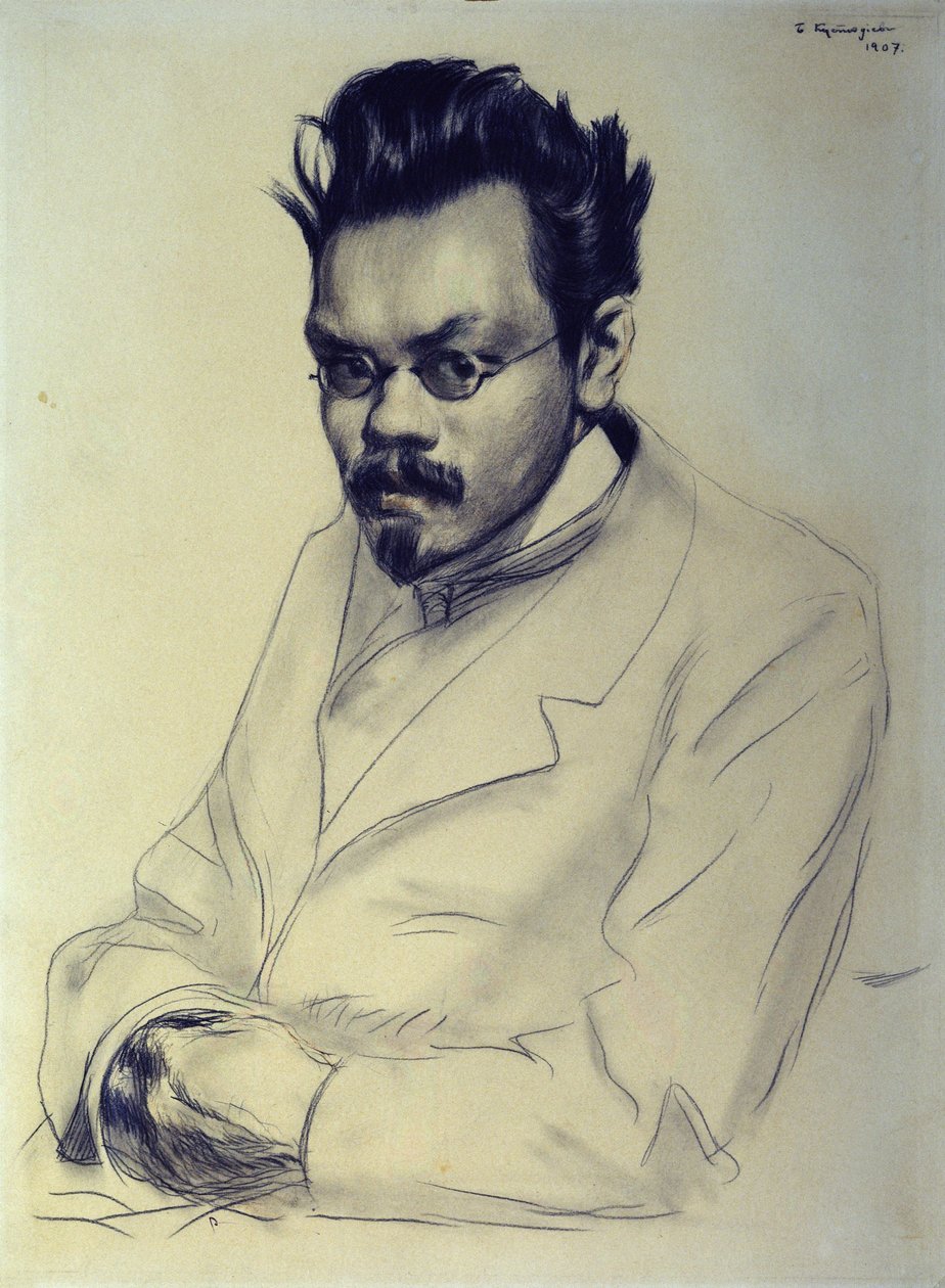 Portrét Alexeje M. Remizova, 1907 (uhl a pastel na papíře) od Boris Mikhailovich Kustodiev