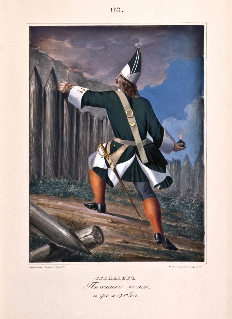 Granátník pěšího pluku v letech 1700-1732, 1841 od Boris Artemyevich Chorikov