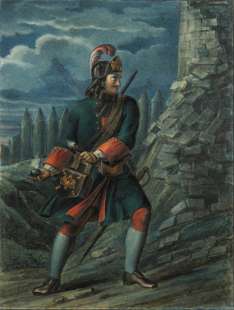 Granátník Preobraženského pluku v roce 1712, konec 30. let 19. století od Boris Artemyevich Chorikov