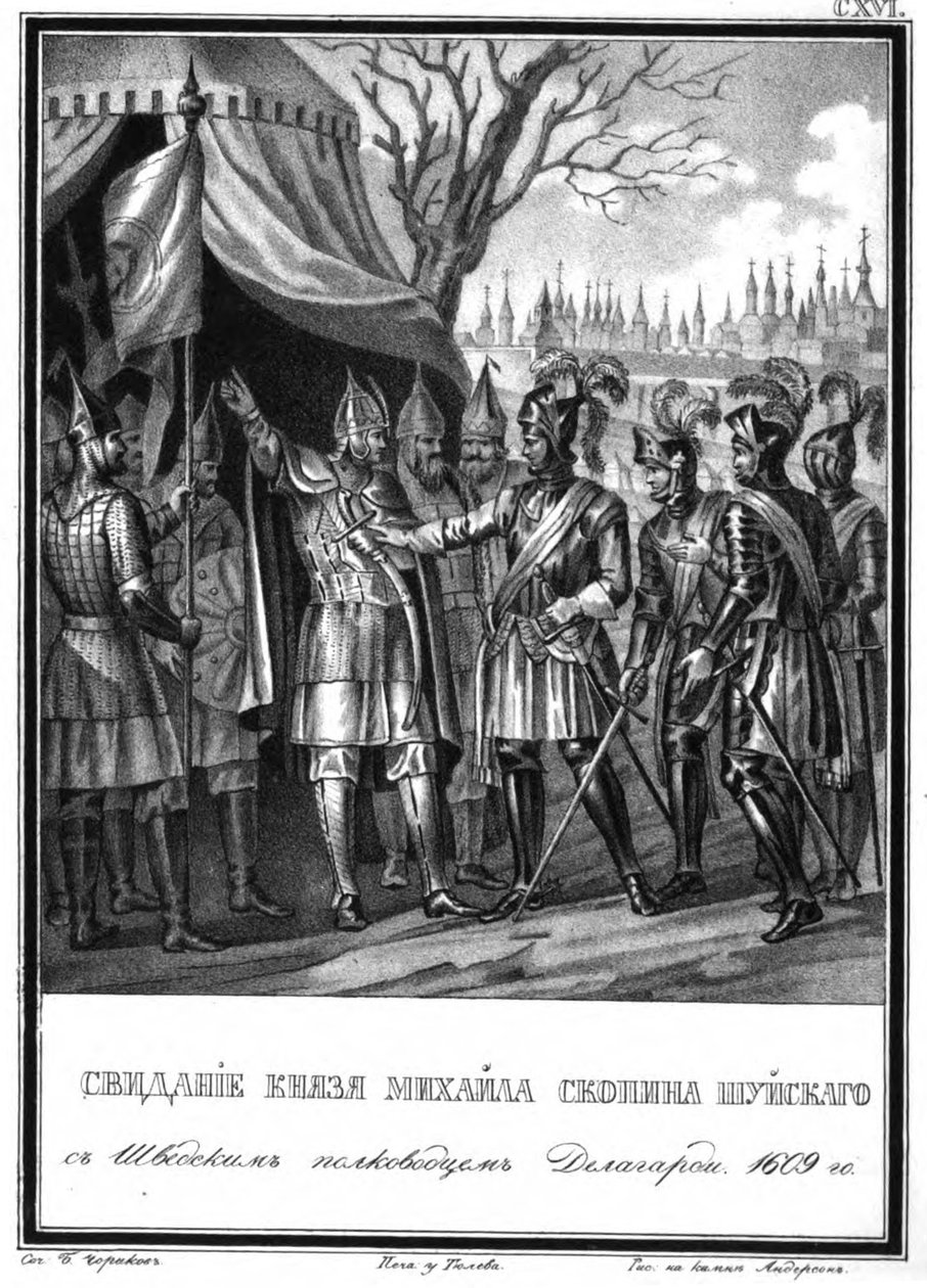 Setkání Michaila Skopina-Shuiského a Jakoba de La Gardie. 1609 z ilustrovaného Karamzina, 18 od Boris Artemyevich Chorikov