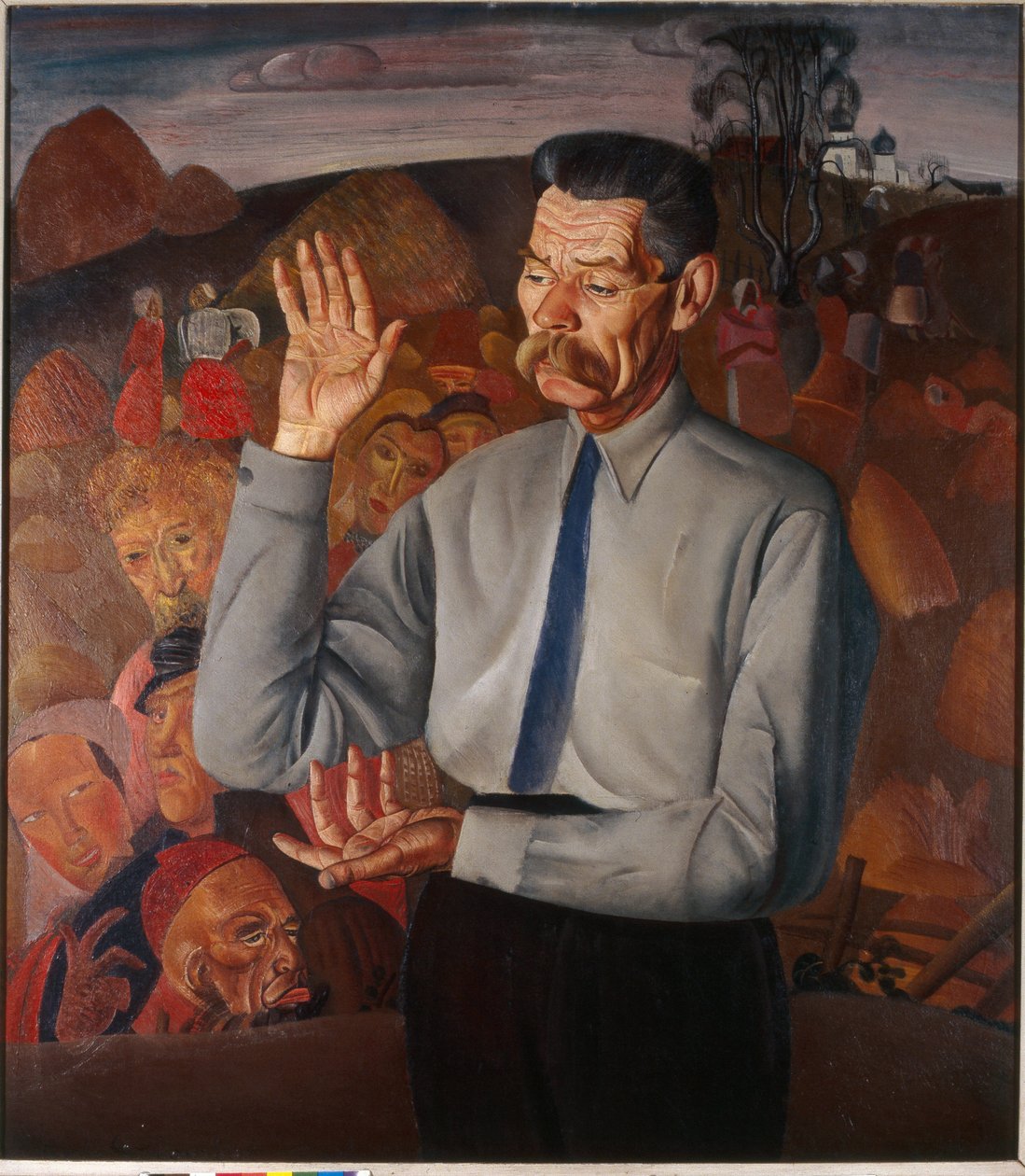 Portrét spisovatele Maxima Gorkého (1868-1939) - obraz Borise Dmitrijeviče Grigorjeva (1886-1939), olej na plátně od Boris Dmitrievich Grigoriev