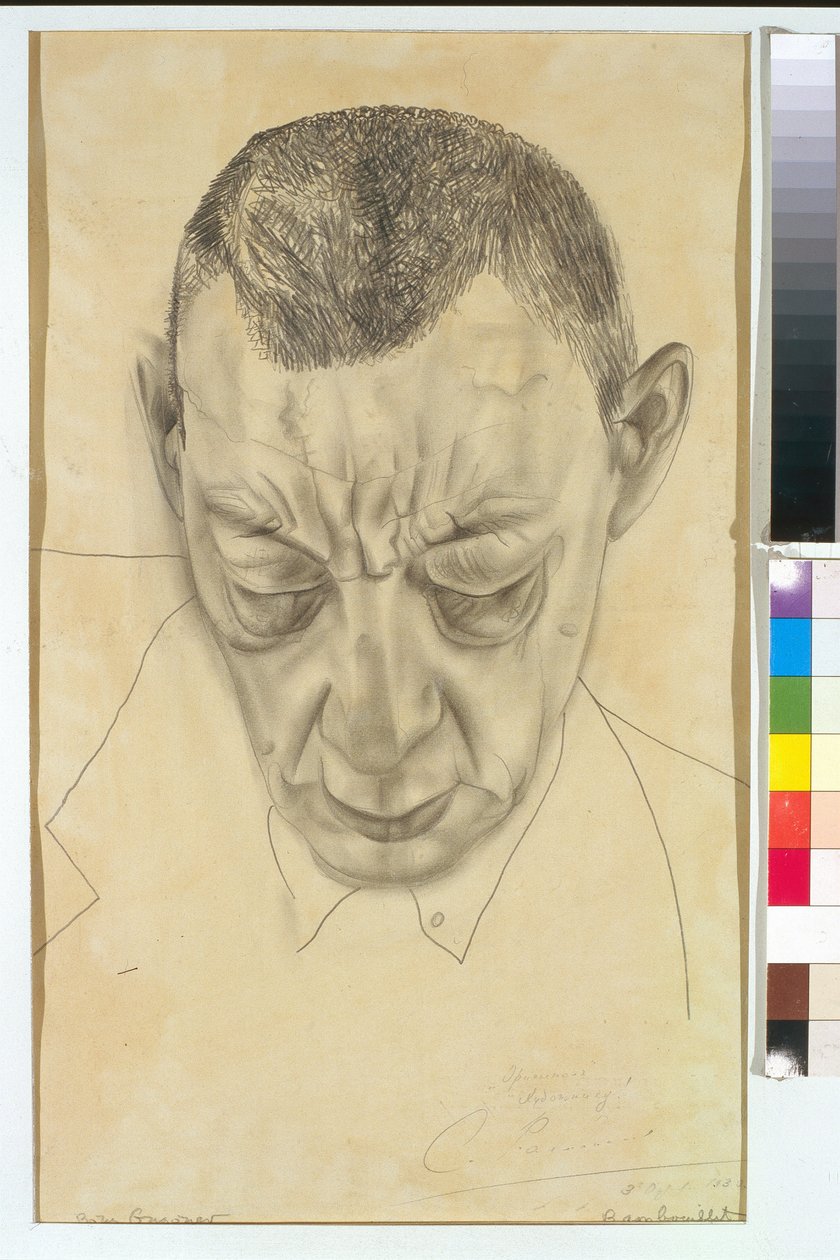 Portrét skladatele Sergeje (Sergueje) Rachmaninova (Serge Rachmaninov nebo Rachmaninov) (1873-1943) - Dílo Borise Dmitrijeviče Grigorjeva (1886-1939), tužka na papíře (48x29 cm) od Boris Dmitrievich Grigoriev
