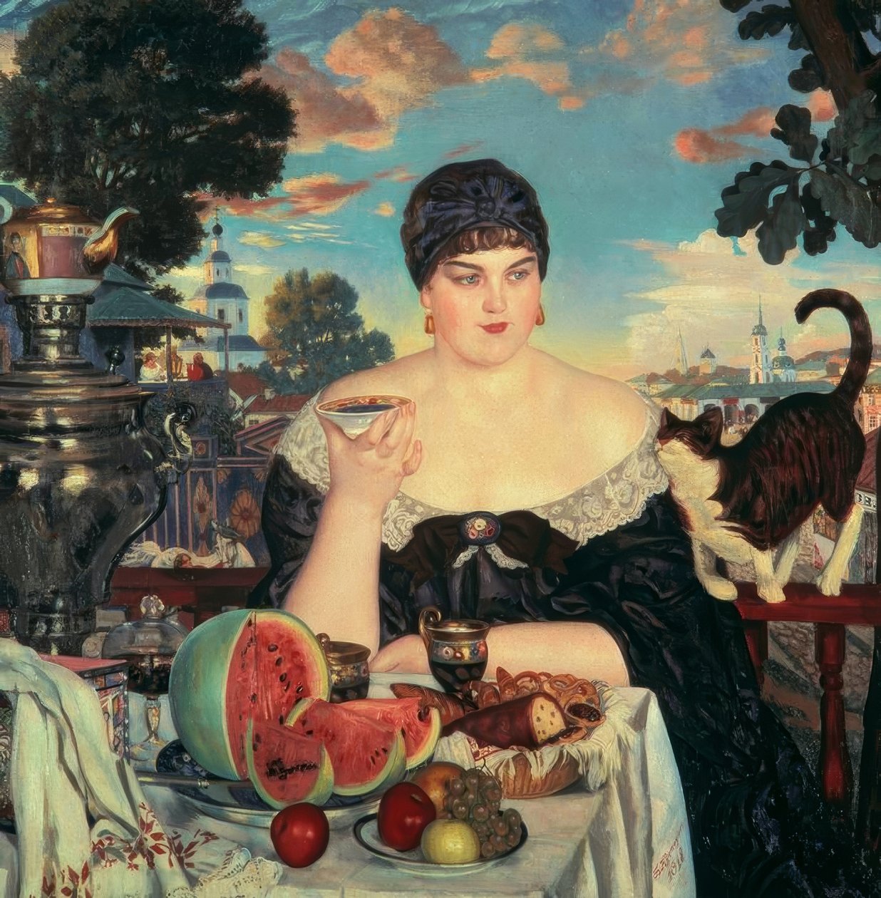 Podnikatelka s čajem od Boris Mikhailovich Kustodiev