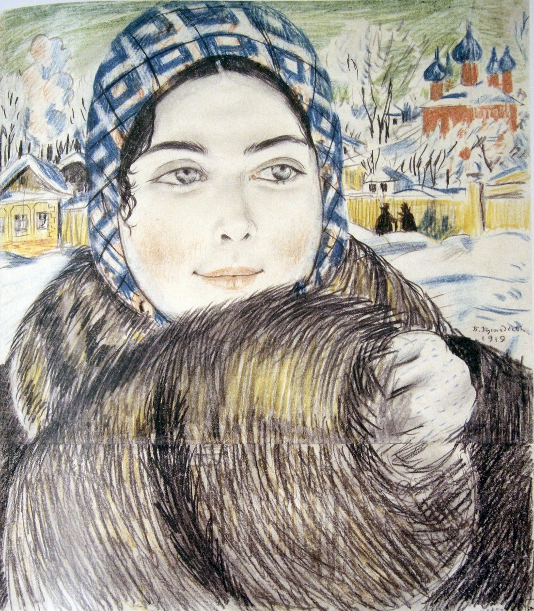 Manželka mladého obchodníka v kostkovaném šátku par Kustodiev, Boris Michaylovich (1878-1927) od Boris Mikhailovich Kustodiev