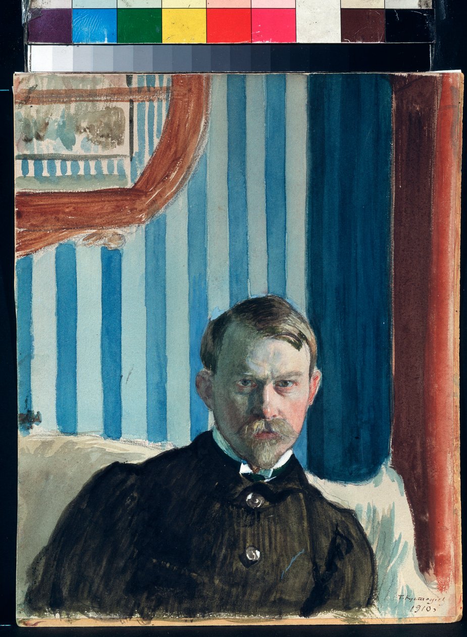 Autoportrét (Autoportrét) - dílo Borise Michajloviče Kustodieva (1878-1927), akvarel, kvaš a inkoust na papíře od Boris Mikhailovich Kustodiev
