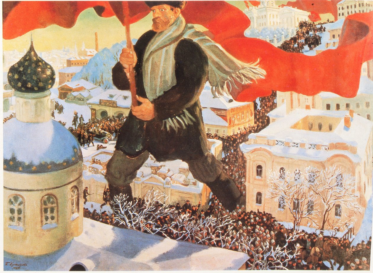 Bolševik, Podle obrazu Borise Kustoděva, Rusko (litografie) od Boris Mikhailovich Kustodiev