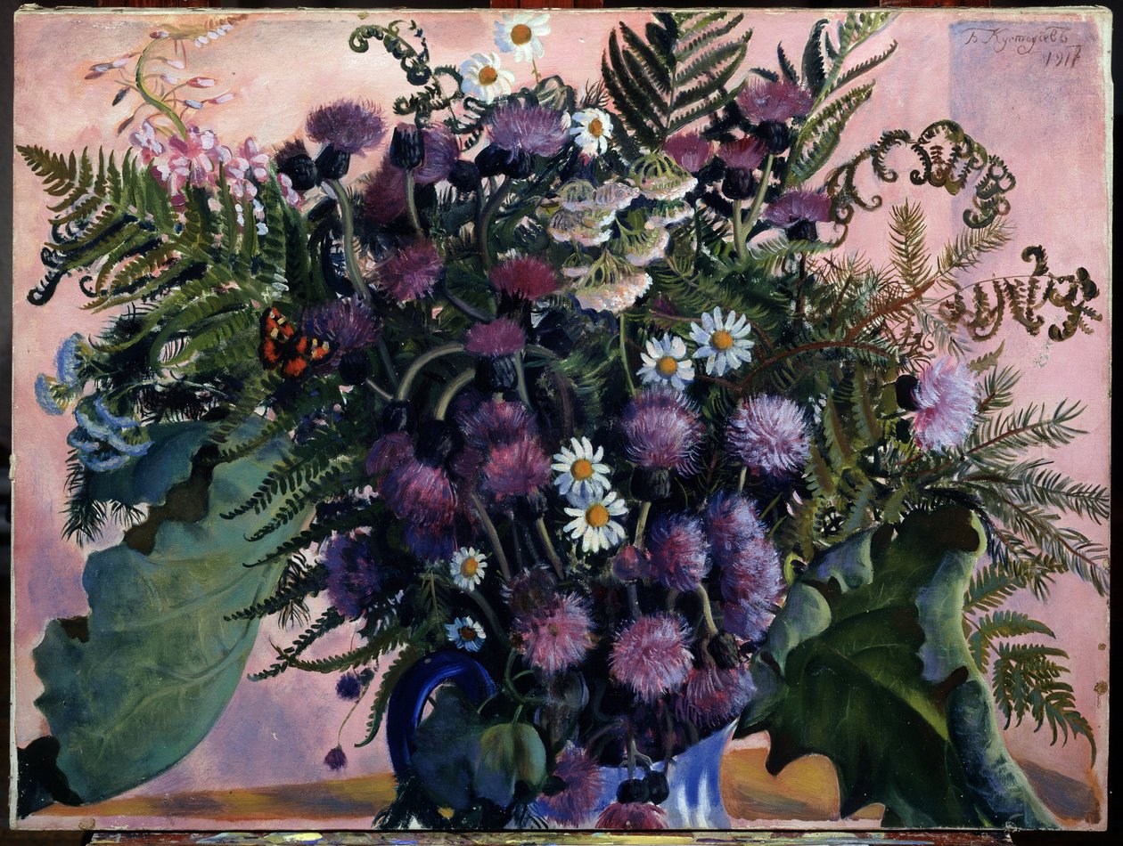 Kytice finských květin. (Finský svazek květin). Obraz Boris Michaylovič Kustodiev (Kustodiev) (1878-1927), olej na plátně od Boris Mikhailovich Kustodiev
