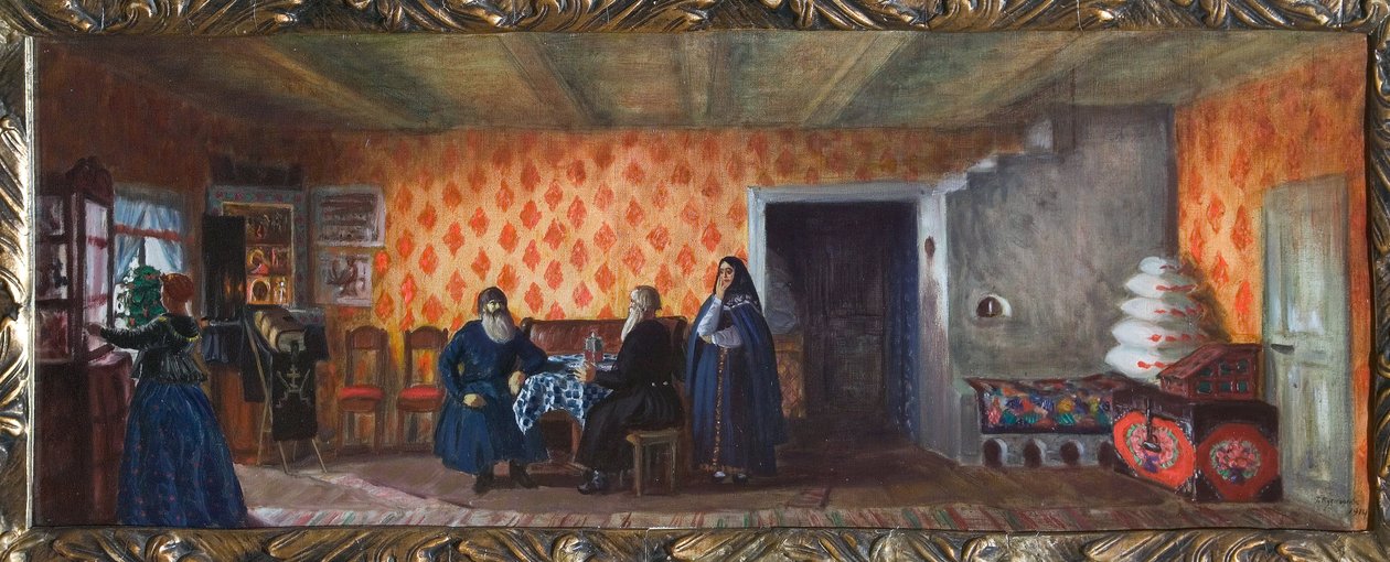 Příprava výzdoby pro divadelní kus "La mort de Pasukhin"" od Michaila Saltykova-Shchedrina (Saltykov Shchedrin, Saltykov-Chtchedrine, Saltykov Chtchedrine) (1826-1889) (scéna pro divadelní hru Pasukhin