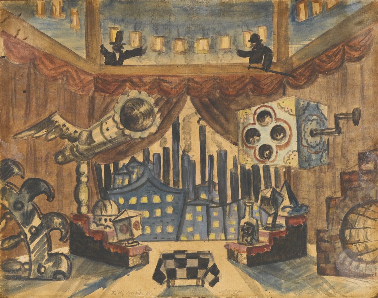 Anglie. Scénografie k divadelní hře Blecha od E. Zamjatina od Boris Mikhailovich Kustodiev