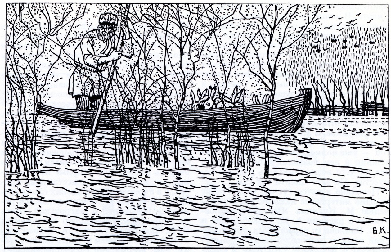 Ilustrace k básni Dědeček Mazay a zajíci N. Nekrasova, 1910 od Boris Mikhailovich Kustodiev
