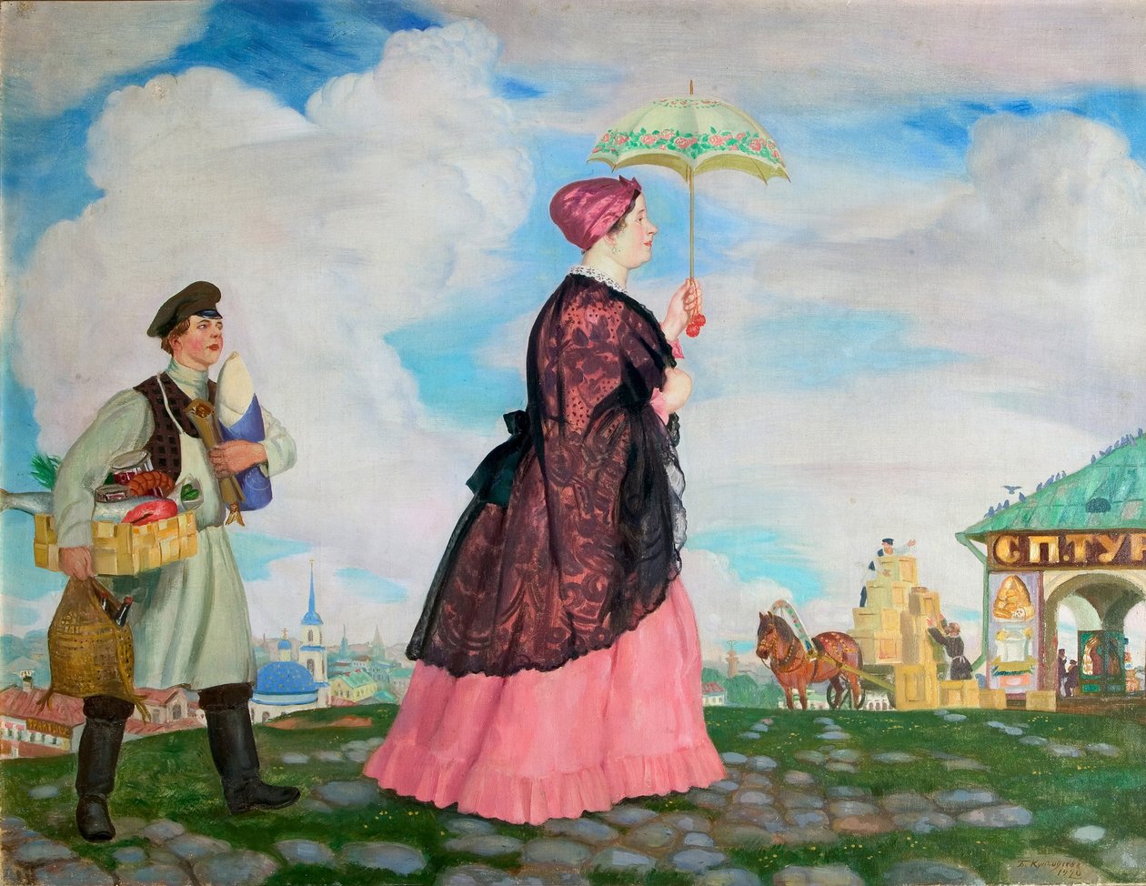 Obchodní žena s nákupy, 1920 od Boris Mikhailovich Kustodiev