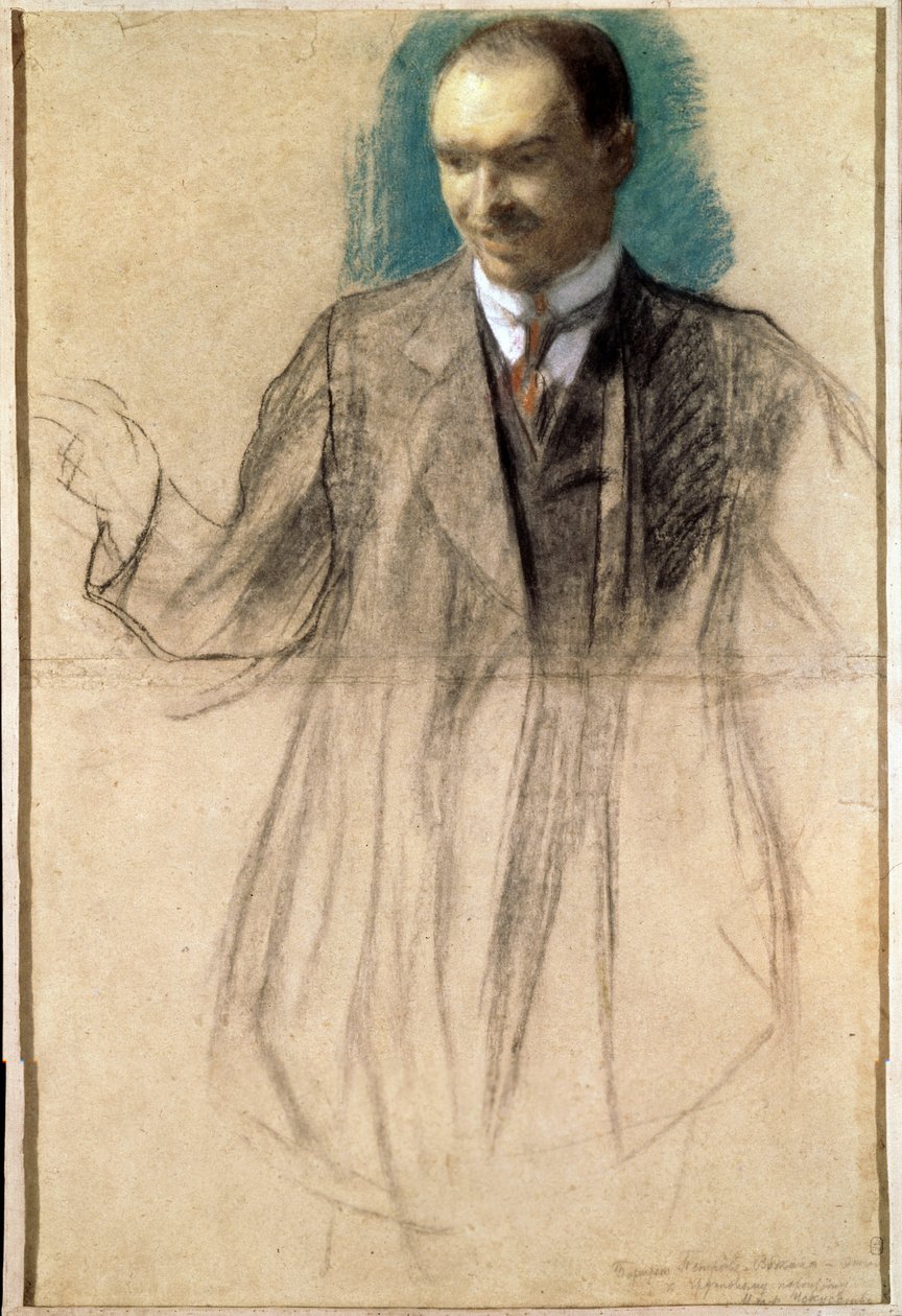 Portrét umělce Kouzmy Petrov-Vodkine (Petrov Vodkine) (1878-1939). (Portrét umělce Kusmy Petrova Vodkina). Oeuvre de Boris Michaylovič Kustodiev (Koustodiev) (1878-1927), pastel na kartonu od Boris Mikhailovich Kustodiev