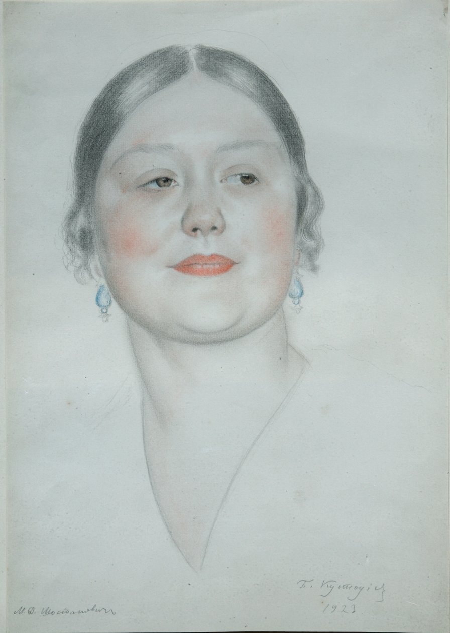 Portrét Marie Dmitrievny Šostakovičové, 1923 od Boris Mikhailovich Kustodiev